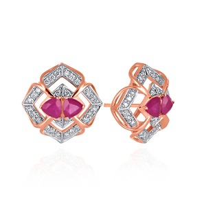 Boucles d'oreilles clous en or rose 14 carats avec diamants, design floral en grappe, diamants de laboratoire taille brillant rond, bijoux fins élégants - Product Image 2