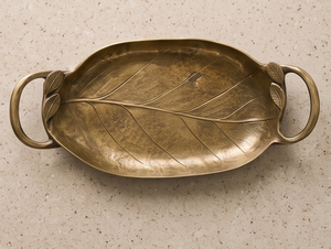 Luxury Nature Inspired Leaf Shaped Metal Serving <b>Tray</b> Antique <b>Gold</b> Platter With Handle Accents <b>Coffee</b> <b>Table</b> Centerpiece Bulk - Product Image 5