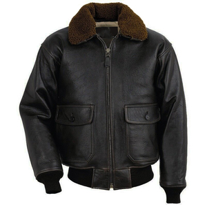 Men's Genuine <b>Leather</b> Bomber <b>Jacket</b> With Fur Collar Zipper Closure Solid Color Windproof <b>Winter</b> <b>Jacket</b> Available For Sale - Product Image 6