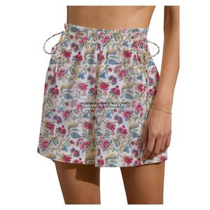 Nouveaux shorts d'été pour femmes, style bohème, en coton, avec cordon de serrage, pour le week-end, 100% coton, imprimé à la main, taille haute, fermeture élastique - Product Image 1
