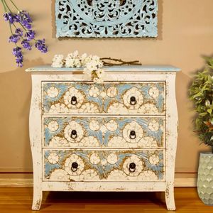 Vintage Solid Wood Farmhouse Drawers Cabinet Handmade <b>Storage</b> <b>Chest</b> Distressed Floral Shaker Door Console Cabinet for Living - Product Image 1