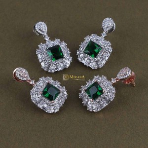 Emerald Square Stud Earrings-Rose Gold & Rhodium Plated with Pearl and Zircon - Product Image 4