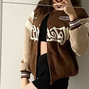 Chaqueta de Cuero PU para Mujer, Chaqueta Varsity con Logotipo Bordado, Chaqueta de Béisbol Personalizada de Poliéster para Mujer, Ropa de Calle - Product Image 3