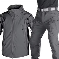 Ensemble de survêtement tactique noir, veste softshell et pantalon, col haut, vêtements de travail cargo, uniforme d'extérieur
