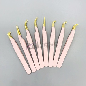 แหนบต่อขนตา RMI ป้องกันแม่เหล็ก สีชมพู/ทอง ทำจากสแตนเลส ปลายเรียบ สำหรับต่อขนตา ความยาว 10 มม. - Product Image 1
