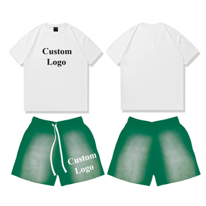 Summer <b>Track</b> Suit Boxy Screen Print Cropped Acid Wash Vintage <b>T</b>-shirt Shorts Set 2 Piece Short Set Custom Logo - Product Image 3