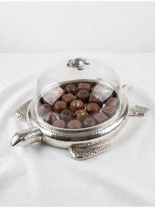 Présentoir à Gâteau en Bois Décoratif Tortue Marine avec Cloche en Verre Transparent et Base Métallique Unique en Forme d'Animal pour Pâtisserie - Product Image 2