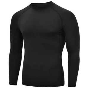 Men's <b>Black</b> Long Sleeve Rash Guard Quick Dry <b>Compression</b> <b>Shirt</b> Full Sleeve Polyester Sport Top Adult - Product Image 2