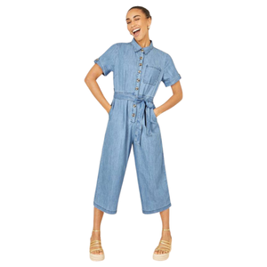Mono vaquero casual para mujer con cinturón y pierna ancha, servicio mayorista OEM ODM de fábrica - Product Image 4
