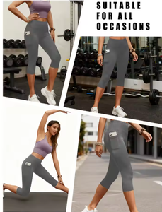 Pantalons capri taille haute pour femmes avec poches, super doux, effet ventre plat, leggings de sport, course à pied, yoga, athlétiques - Product Image 2