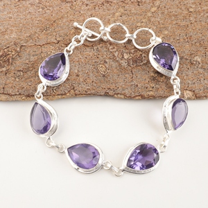 Bracelets en argent sterling 925 avec pierres d'iolite taillées en forme de poire, élégants, sertis avec une monture à facettes, chaîne tendance pour femmes. - Product Image 2