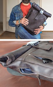 Genuine Leather Anti-Theft <b>Roll</b> Top <b>Backpack</b> Vintage <b>Backpack</b> Bag Unisex Waterproof Travel Day Pack Zipper LTBP-0204 - Product Image 5