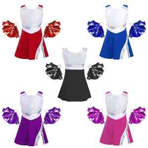 Ensemble d'uniformes de cheerleading pour enfants avec haut à paillettes, short noir et pompons - Product Image 5