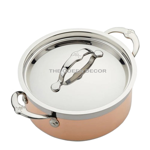 Traditional Silver Casserole Dish Stainless Steel Metal Round Shape And <b>Copper</b> Double Handle Kitchenware Home Hotel Use - Product Image 4