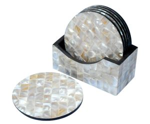 Sous-verres classiques ronds avec incrustations de nacre, élégants pour tasses à thé, mugs et verres, conçus pour une présentation de table haut de gamme, écologiques - Product Image 4