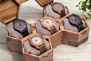 Handmade Hexagon Wooden Watch & Jewelry <b>Display</b> <b>Case</b> with Glass Lid 4-Slot Storage for Watches - Product Image 4