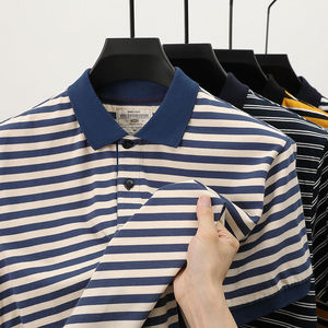 T-shirt d'été décontracté haut de gamme à rayures anti-boulochage à manches courtes pour hommes d'âge moyen - Product Image 6