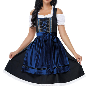 ชุดเดรส Dirndl แบบดั้งเดิมของเยอรมันสำหรับผู้หญิง ขายดีอันดับต้นๆ พร้อมผ้ากันเปื้อนปักลายและเชือกผูก ชุดพื้นเมืองบาวาเรียสำหรับสุภาพสตรี - Product Image 4