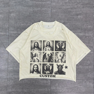 Streetwear Men's Knitted Loose Fit <b>Tshirt</b> 100% Organic Cotton Solid Color Formal Blue White Silk Screen Printed Logo Long Sleeve - Product Image 2
