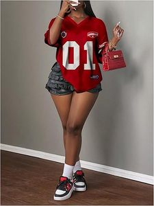 Legendary <b>Red</b> Football Jersey Women's V-Neck 01 Number Personalized Embroidered Sports Top - Product Image 5