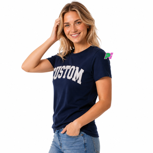 Camisetas de Punto con Cuello Redondo para Mujer, 100% Algodón, Bordado Personalizado, Letras en Tela Twill, Camiseta Ligera de Algodón de Manga Corta - Product Image 3