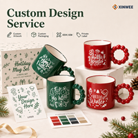 Juego de Tazas de Café de Cerámica Navideñas con Asa Redonda Decorada con Cuentas, Logotipo Personalizado, Fabricante OEM ODM, Etiqueta Privada, Colección de Regalos al por Mayor