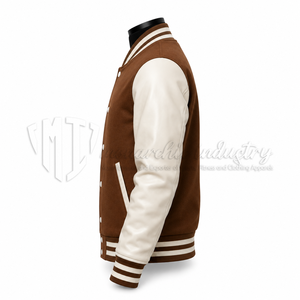 Chaqueta Varsity Personalizada de Lana Marrón con Mangas de Cuero PU Blanco, Resistente al Viento, Ecológica, Unisex, Diseño Invernal, Fabricante Mayorista OEM - Product Image 5
