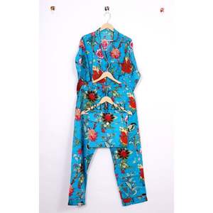 Ensemble de pyjama en coton à motif floral, design simple, imprimé à la main, vêtements de nuit pour femmes, ensemble léger pour l'été, pour dormir - Product Image 5