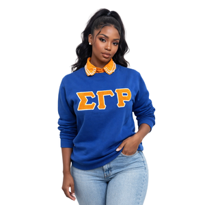 Sweat-shirt en chenille bleu Sigma Gamma Rho pour femme, broderie de lettres grecques, mélange de coton, manches longues, coupe décontractée et élégante - Product Image 1