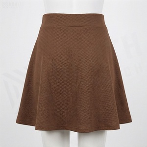 Women A-Line Mini <b>Skirt</b> Solid Color <b>Elastic</b> Waist Comfortable Casual Woven Polyester Brown - Product Image 2