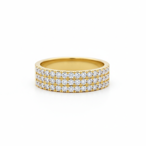 Bague éternelle empilable sculptée classique à trois rangs large avec diamants de laboratoire ronds TCW 3,40 carats en or massif 10K 14K 18K - Product Image 3