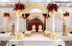 Mandap de Madera Tallado para Bodas Gujarati de Lujo, Diseños Elegantes, Mandap Circular para Bodas Indias, Lagna Vedika, Mandap de Madera - Product Image 6