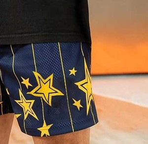 Shorts de sport pour homme bleu marine à motif étoiles, taille mi-haute avec cordon de serrage, décontractés, respirants, design rayé, en polyester - Product Image 4