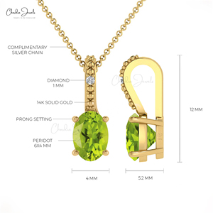 Oferta Especial: Collar con Colgante de Medallón con Engaste Oculto para Gema de Peridoto de Corte Ovalado de 6x4mm, en Oro Fino de 14k con Pavé de Diamantes, Regalo - Product Image 4