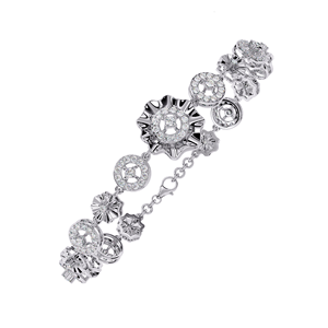 <b>Flower</b> Shape Diamond <b>Bracelet</b> Women's 925 Silver Rhodium Plated Luxury Chain Link Wedding Jewelry - Product Image 2