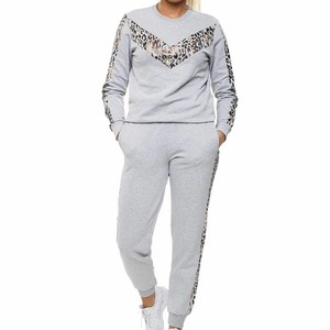 Ensemble de survêtement imprimé léopard pour femme, gris, col rond, sweat-shirt à manches longues, pantalon long jusqu'aux chevilles, poches latérales, tenue décontractée d'automne, OEM - Product Image 1
