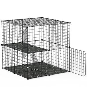 Enclos pour chat à 2 niveaux et enclos intérieur pour animaux de compagnie, cage pour chat détachable avec échelle d'escalade et 2 portes pour 1 à 2 chatons ou chats - Product Image 2