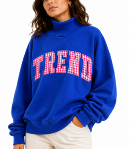 Wholesale Custom <b>Women</b>’s Relaxed Fit Mock Neck Sweatshirt Floral Pattern Applique Embroidery Casual <b>Fleece</b> Pullover <b>Top</b> - Product Image 1