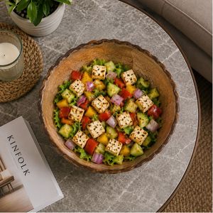 Tazón de Servir Rústico de Madera de Mango Premium, Hecho a Mano, para Ensaladas y Frutas, Decorativo para Cocina y Comedor, Ecológico, Libre de BPA, para Fiestas - Product Image 3