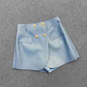 Jupe en cuir véritable pour femme, taille mi-haute, coupe classique, décontractée, avec cordon de serrage, grandes tailles, écologique, infroissable, séchage rapide - Product Image 6