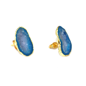 Goran Vogue Vintage Style Purple Geode Druzy Gemstone Geometric Trendy 24K Gold Plated <b>Brass</b> Women's Engagement Stud Earrings - Product Image 2