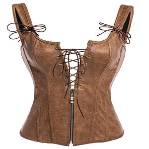 Corsé de cuero negro transpirable y ecológico con cordones para mujer, top túnica moldeador de cintura bajo el busto para damas - Product Image 6