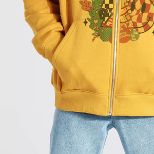 Sweat-shirt à capuche jaune pour homme, coupe ample, manches classiques, couleur unie, décontracté, en molleton 100% coton, vêtement d'hiver, poche brodée - Product Image 2