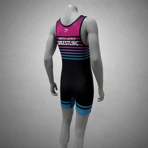 Combinaison de lutte une pièce ajustée en spandex et polyester pour hommes, vêtements d'arts martiaux, impression par sublimation, bleu, rose, noir - Product Image 2