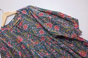 Robe midi vintage en mousseline 100 % coton imprimé floral, anti-plis, col à capuche, sans manches, coupe trapèze ample, décontractée, été/printemps - Product Image 2