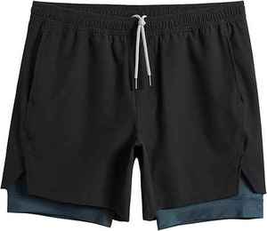 Men's 2-in-1 Stretch Eco-Friendly Front Workout <b>Shorts</b> 5" Gym Running <b>Compression</b> Liner Zip Pocket Breathable Casual Drawstring - Product Image 2