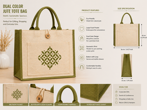 Dual Color Laminated Jute Tote <b>Bag</b> Eco Friendly Reusable Shopping <b>Bag</b> Custom Logo Printed Promotional <b>Gift</b> <b>Bag</b> with Front Pocket - Product Image 5