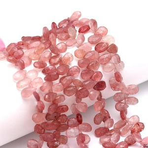 Perles de pierres précieuses en quartz fraise naturel, facettées, forme poire, 6 mm 9 mm, pour la fabrication de bijoux, vente en gros, pierres de cristal en vrac - Product Image 1