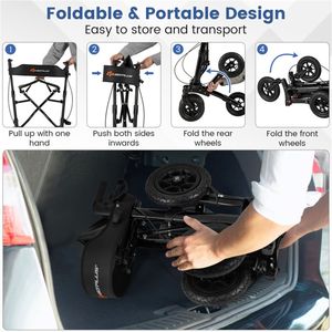 Deambulatore Pieghevole con Ruote da 9 Pollici per Ogni Terreno, Capacità 139 kg, 7 Livelli di Altezza (Telaio in Alluminio 32,1-38,2 Pollici), Sedile Largo Regolabile in Altezza - Product Image 4