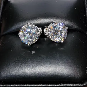 12 CTW Moissanite Screw Back Solitaire <b>Stud</b> Earrings 925 <b>Silver</b> Rose Gold Plated Classic 12mm - Product Image 2